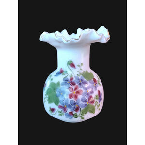 Pretty Vintage White Milk Glass Vase with Hand painted Ruffled Edge fenton?
